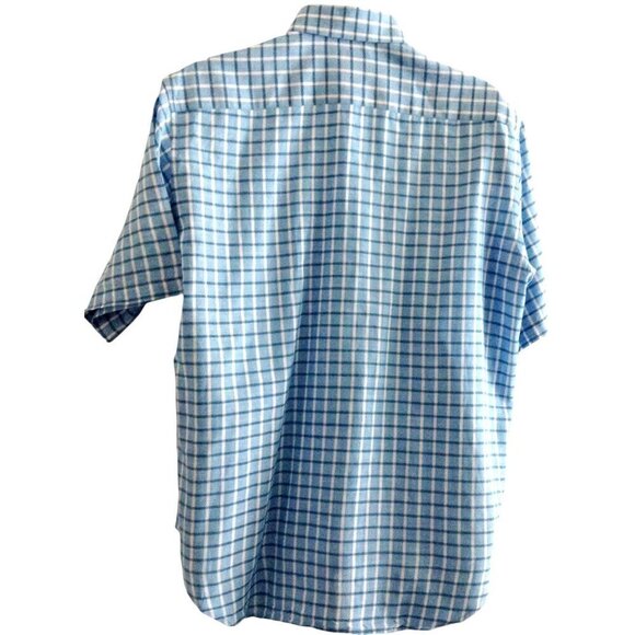 Tailorbyrd Men's Shirt Large Check Blue Turquoise White Cotton Short Sleeve - Picture 5 of 5